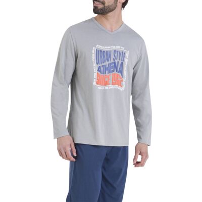 - Pyjama Athena Coton Avec Manches Longues Et Col V Bleu Marine Et Gris - Bleu Marine Et Gris XL - Publicité - Pyjama Athena Coton Avec Manches Longues Et Col V Bleu Marine Et Gris - Bleu Marine Et Gris XL - Publicité