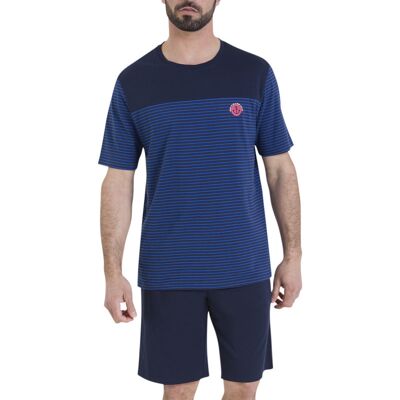 - Pyjama Athena Coton Avec Manches Courtes Et Col Rond Bleu Rayé - Bleu XL - Publicité - Pyjama Athena Coton Avec Manches Courtes Et Col Rond Bleu Rayé - Bleu XL - Publicité
