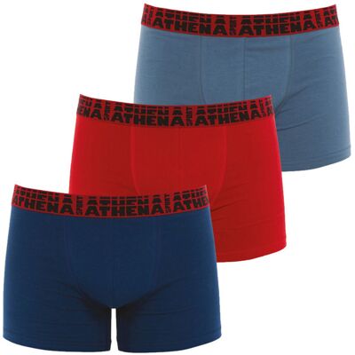 - Lots De 3 Boxers Athena Coton Bleus Et Rouges Avec Nom De La Marque Brodé En Noir - S - Publicité - Lots De 3 Boxers Athena Coton Bleus Et Rouges Avec Nom De La Marque Brodé En Noir - S - Publicité