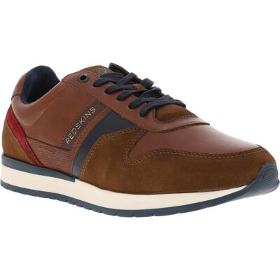 Redskins - Baskets Basses Redskins En Cuir Cognac Avec Lacets Plats Marine Et Empiècements Latéraux Effet Peau De Reptile - Cognac 41 - Publicité Redskins - Baskets Basses Redskins En Cuir Cognac Avec Lacets Plats Marine Et Empiècements Latéraux Effet Peau De Reptile - Cognac 41 - Publicité
