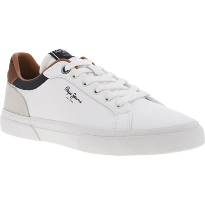 Pepe Jeans - Baskets Basses Pepe Jeans En Cuir Blanc Avec Col De La Chaussure De Couleur Marron Et Chevillière Bleu Marine - Blanches 41 - Publicité Pepe Jeans - Baskets Basses Pepe Jeans En Cuir Blanc Avec Col De La Chaussure De Couleur Marron Et Chevillière Bleu Marine - Blanches 41 - Publicité