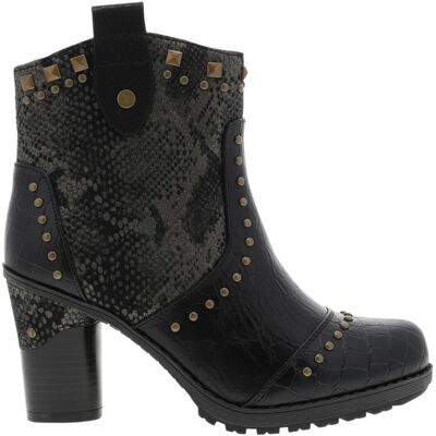 Mustang - Boots Noir à Talon Décroché Haut Ornées De Différentes Matières Et De Rivets - Noir 40 - Publicité Mustang - Boots Noir à Talon Décroché Haut Ornées De Différentes Matières Et De Rivets - Noir 40 - Publicité