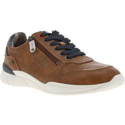 Mustang - Baskets Basses Mustang Cognac Et à Lacets Et Zip Latéral - Cognac 43 - Publicité Mustang - Baskets Basses Mustang Cognac Et à Lacets Et Zip Latéral - Cognac 43 - Publicité