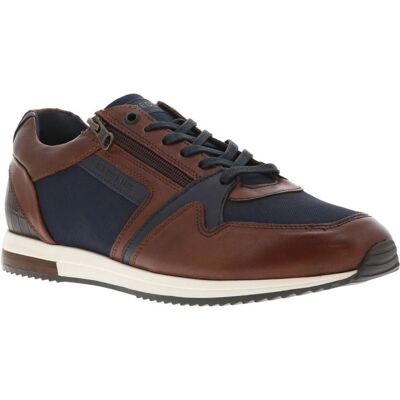 Redskins - Baskets Basses Avec Lacets Et Zip Latéral Redskins En Cuir Cognac Et Bleu Marine - Cognac 41 - Publicité Redskins - Baskets Basses Avec Lacets Et Zip Latéral Redskins En Cuir Cognac Et Bleu Marine - Cognac 41 - Publicité