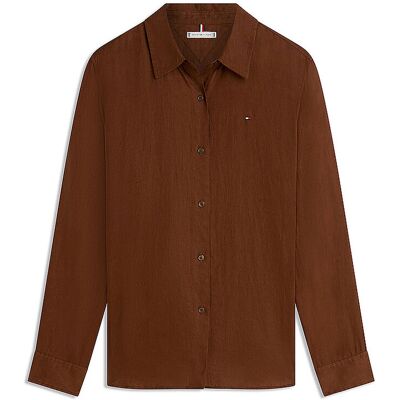 Tommy Hilfiger Blouse en lin marron 38 - Publicité Tommy Hilfiger Blouse en lin marron 38 - Publicité