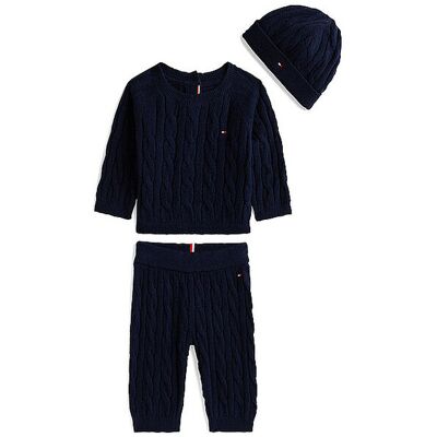 Tommy Hilfiger Ensemble bébé 3 pièces pull, pantalon et bonnet bleu marine 68 - Publicité Tommy Hilfiger Ensemble bébé 3 pièces pull, pantalon et bonnet bleu marine 68 - Publicité
