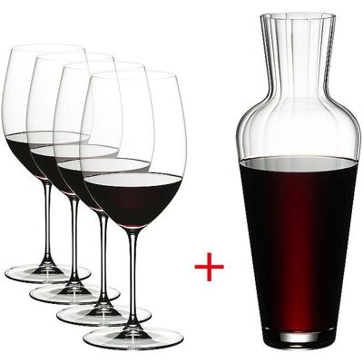 Riedel Lot de 5 verres à vin rouge VERITAS Cabernet/Merlot et carafe - Publicité Riedel Lot de 5 verres à vin rouge VERITAS Cabernet/Merlot et carafe - Publicité