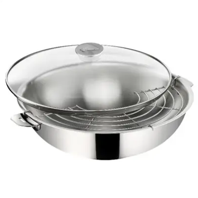 LAGOSTINA Wok 30 cm inox + grille + couvercle - Salvaspazio+ - Publicité LAGOSTINA Wok 30 cm inox + grille + couvercle - Salvaspazio+ - Publicité