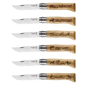 OPINEL Lot de 6 Couteaux - Tradition N°8 Gravure Animalia - Publicité OPINEL Lot de 6 Couteaux - Tradition N°8 Gravure Animalia - Publicité
