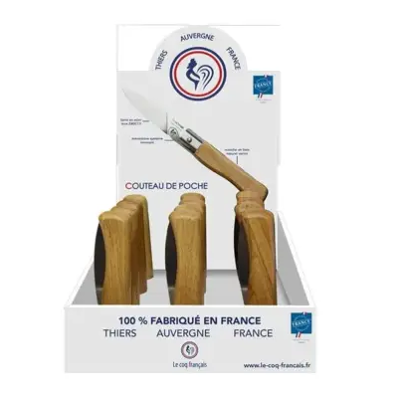 LE COQ FRANÇAIS Présentoir + 12 couteaux Le Coq 'Standard' - manche chêne * - Publicité LE COQ FRANÇAIS Présentoir + 12 couteaux Le Coq 'Standard' - manche chêne * - Publicité