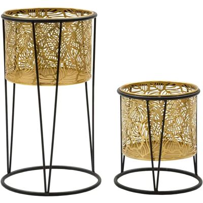 Vase Mauro Ferretti Leavy Coppia (x2) Doré 21x40-19x22 cm - Publicité Vase Mauro Ferretti Leavy Coppia (x2) Doré 21x40-19x22 cm - Publicité