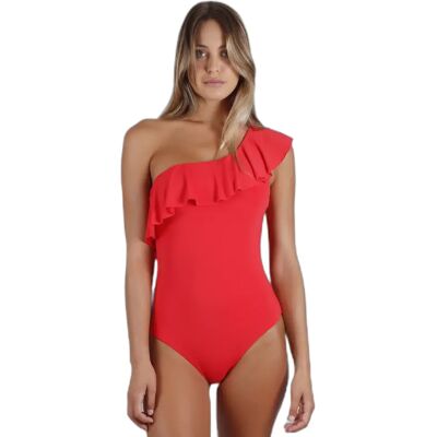 Maillot de bain 1 pièce volants latéraux femme Admas Rouge 44 - Publicité Maillot de bain 1 pièce volants latéraux femme Admas Rouge 44 - Publicité