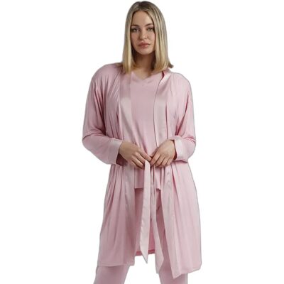 Peignoir manches longues en satin femme Admas Classic Bands Rose L - Publicité Peignoir manches longues en satin femme Admas Classic Bands Rose L - Publicité
