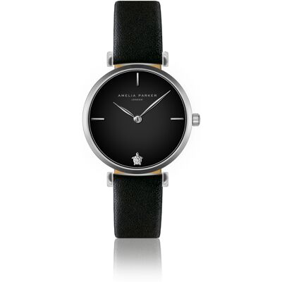 Montre cuir femme Amelia Parker Night Shore Black Argenté 32 mm - Publicité Montre cuir femme Amelia Parker Night Shore Black Argenté 32 mm - Publicité