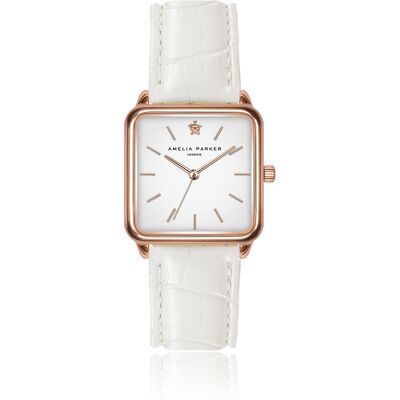 Montre femme Amelia Parker Bay White Croco Doré 28 mm - Publicité Montre femme Amelia Parker Bay White Croco Doré 28 mm - Publicité