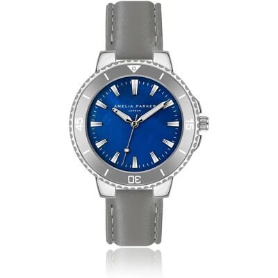 Montre rembourré et cousu lisse femme Amelia Parker Aquelle Gris 38 mm - Publicité Montre rembourré et cousu lisse femme Amelia Parker Aquelle Gris 38 mm - Publicité