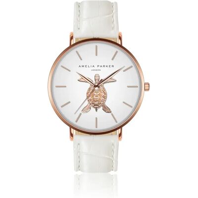 Montre cuir femme Amelia Parker Rose Turtle White Doré 38 mm - Publicité Montre cuir femme Amelia Parker Rose Turtle White Doré 38 mm - Publicité