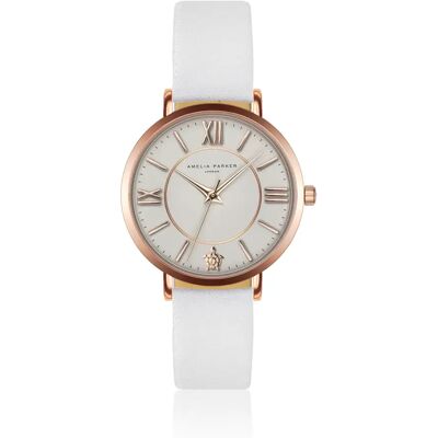 Montre cuir femme Amelia Parker Petite Classique White Doré 32 mm - Publicité Montre cuir femme Amelia Parker Petite Classique White Doré 32 mm - Publicité