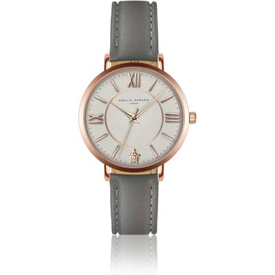 Montre cuir femme Amelia Parker Petite Classique Grey Doré 32 mm - Publicité Montre cuir femme Amelia Parker Petite Classique Grey Doré 32 mm - Publicité