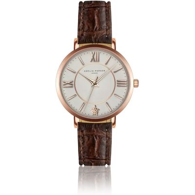 Montre cuir femme Amelia Parker Petite Classique Brown Doré 32 mm - Publicité Montre cuir femme Amelia Parker Petite Classique Brown Doré 32 mm - Publicité