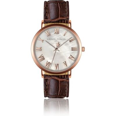 Montre cuir femme Amelia Parker Classique Brown Doré 36 mm - Publicité Montre cuir femme Amelia Parker Classique Brown Doré 36 mm - Publicité