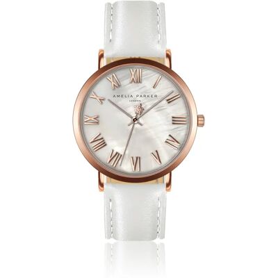 Montre cuir femme Amelia Parker Classique White Doré 36 mm - Publicité Montre cuir femme Amelia Parker Classique White Doré 36 mm - Publicité