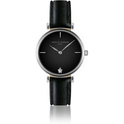 Montre cuir femme Amelia Parker Night Shore Black Argenté 32 mm - Publicité Montre cuir femme Amelia Parker Night Shore Black Argenté 32 mm - Publicité