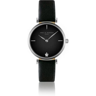 Montre cuir femme Amelia Parker Night Shore Black Argenté 32 mm - Publicité Montre cuir femme Amelia Parker Night Shore Black Argenté 32 mm - Publicité
