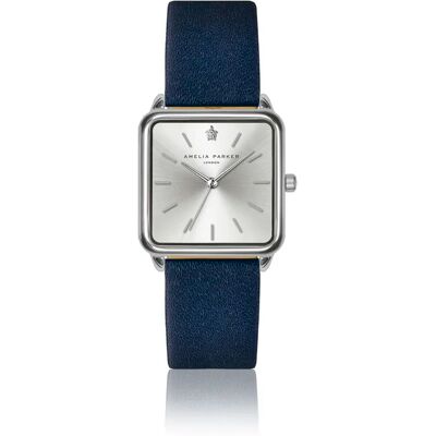 Montre cuir femme Amelia Parker Plaza Dark blue Argenté 28 mm - Publicité Montre cuir femme Amelia Parker Plaza Dark blue Argenté 28 mm - Publicité
