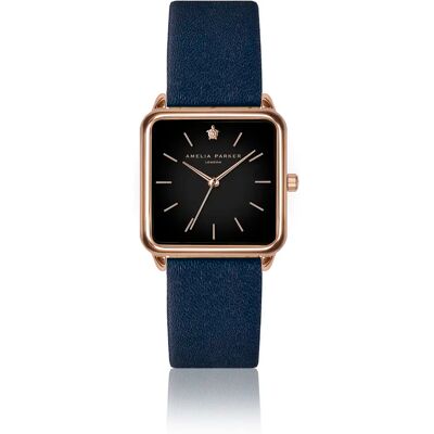 Montre cuir femme Amelia Parker Night Plaza Dark blue Doré 28 mm - Publicité Montre cuir femme Amelia Parker Night Plaza Dark blue Doré 28 mm - Publicité