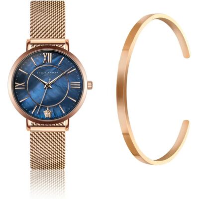 Montre et bracelet femme Amelia Parker Petite Blue Doré 32 mm - Publicité Montre et bracelet femme Amelia Parker Petite Blue Doré 32 mm - Publicité