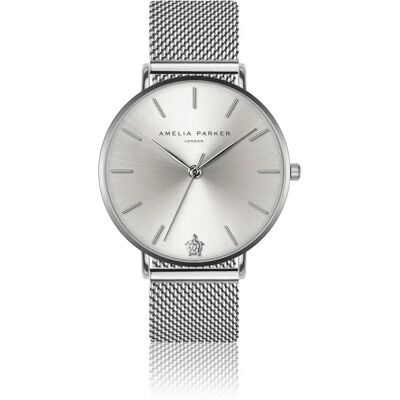 Montre femme Amelia Parker Capsule Grey Mesh Mesh Argenté 38 mm - Publicité Montre femme Amelia Parker Capsule Grey Mesh Mesh Argenté 38 mm - Publicité