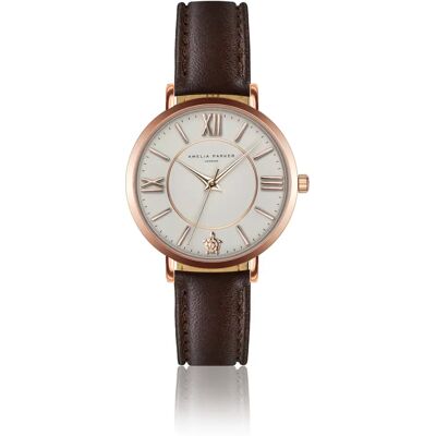 Montre cuir femme Amelia Parker Petite Classique Brown Doré 32 mm - Publicité Montre cuir femme Amelia Parker Petite Classique Brown Doré 32 mm - Publicité