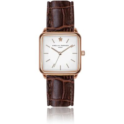Montre femme Amelia Parker Bay Brown Croco Doré 28 mm - Publicité Montre femme Amelia Parker Bay Brown Croco Doré 28 mm - Publicité