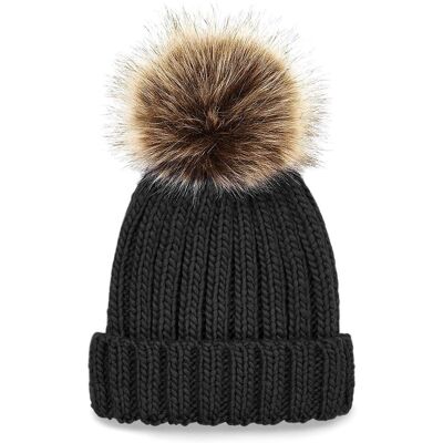 Bonnet pom pom fausse fourure épais femme Beechfield Noir TU - Publicité Bonnet pom pom fausse fourure épais femme Beechfield Noir TU - Publicité