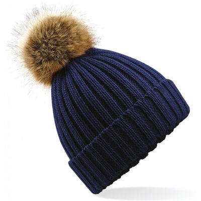 Bonnet pom pom fausse fourure épais femme Beechfield Bleu TU - Publicité Bonnet pom pom fausse fourure épais femme Beechfield Bleu TU - Publicité