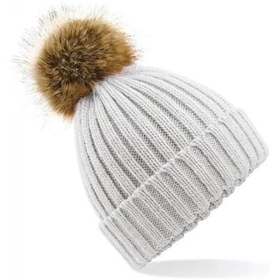Bonnet pom pom fausse fourure épais femme Beechfield Gris TU - Publicité Bonnet pom pom fausse fourure épais femme Beechfield Gris TU - Publicité