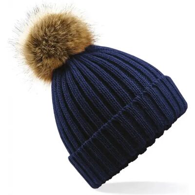 Bonnet pom pom fausse fourure épais femme Beechfield Bleu TU - Publicité Bonnet pom pom fausse fourure épais femme Beechfield Bleu TU - Publicité