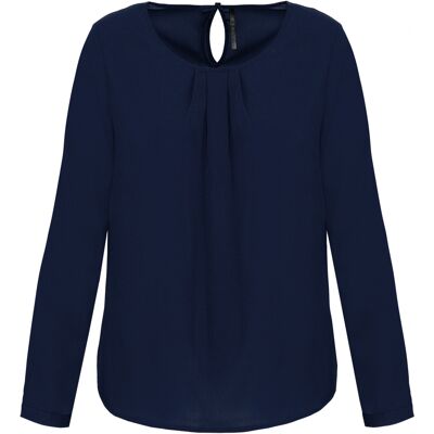 Blouse manches longues crêpe Femme Kariban Bleu 42 - Publicité Blouse manches longues crêpe Femme Kariban Bleu 42 - Publicité