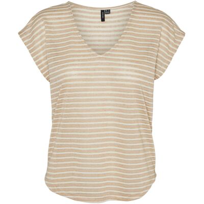 T-shirt col-v femme Vero Moda Vmgatja Beige XS - Publicité T-shirt col-v femme Vero Moda Vmgatja Beige XS - Publicité