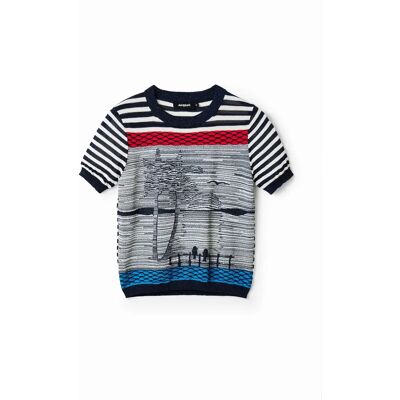 T-shirt marinière maille femme Desigual Bleu XL - Publicité T-shirt marinière maille femme Desigual Bleu XL - Publicité
