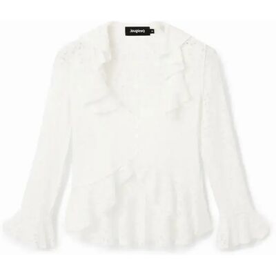 Blouse manches longues volants femme Desigual Blanc M - Publicité Blouse manches longues volants femme Desigual Blanc M - Publicité
