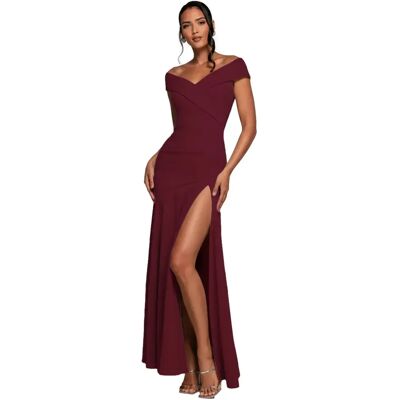Robe épaules dénudées en crêpe femme Goddiva Maxi Violet 44 - Publicité Robe épaules dénudées en crêpe femme Goddiva Maxi Violet 44 - Publicité