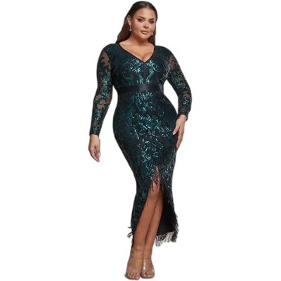 Robe moulante femme Goddiva Tassel & Sequin Vert 50 Tall - Publicité Robe moulante femme Goddiva Tassel & Sequin Vert 50 Tall - Publicité