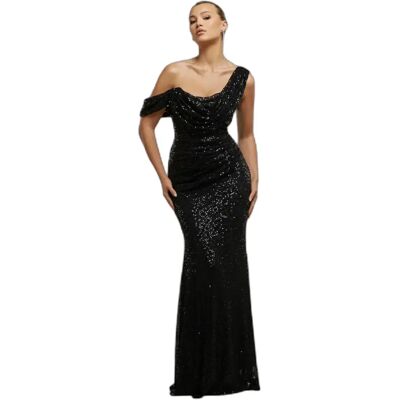 Robe moulante femme Goddiva Sequin Cowl One Noir 42 - Publicité Robe moulante femme Goddiva Sequin Cowl One Noir 42 - Publicité
