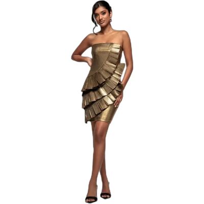 Robe moulante plissée en crêpe scuba femme Goddiva Doré 44 - Publicité Robe moulante plissée en crêpe scuba femme Goddiva Doré 44 - Publicité