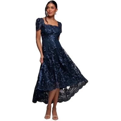 Robe moulante midi asymétrique en dentelle brodée à col festonné femme Goddiva Bleu 44 - Publicité Robe moulante midi asymétrique en dentelle brodée à col festonné femme Goddiva Bleu 44 - Publicité