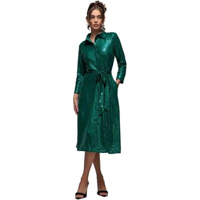 Robe chemise patineuse à paillettes femme Goddiva Vert 38 - Publicité Robe chemise patineuse à paillettes femme Goddiva Vert 38 - Publicité