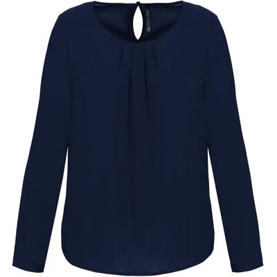 Blouse manches longues crêpe Femme Kariban Bleu 44 - Publicité Blouse manches longues crêpe Femme Kariban Bleu 44 - Publicité
