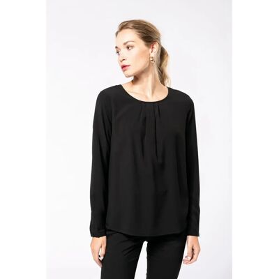 Blouse manches longues crêpe Femme Kariban Noir 34 - Publicité Blouse manches longues crêpe Femme Kariban Noir 34 - Publicité